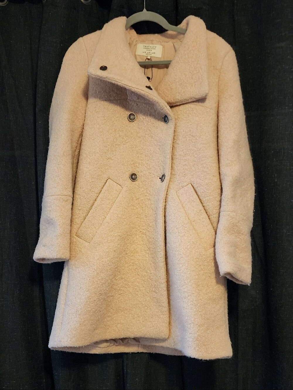 ZARA Trafaluc Faux Shearling Wool‑Blend Double Breasted Coat Jacket Beige M
